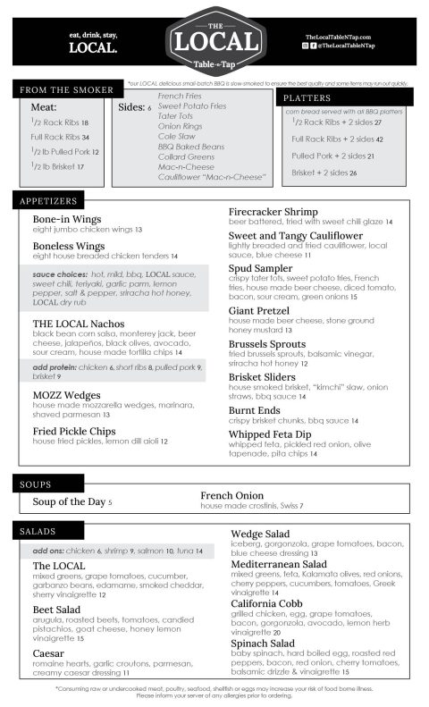 MENU | The Local Tap n Table Restaurant